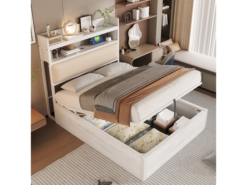  Lit coffre 90x200cm coloris blanc lit adulte blanc - Conforama B