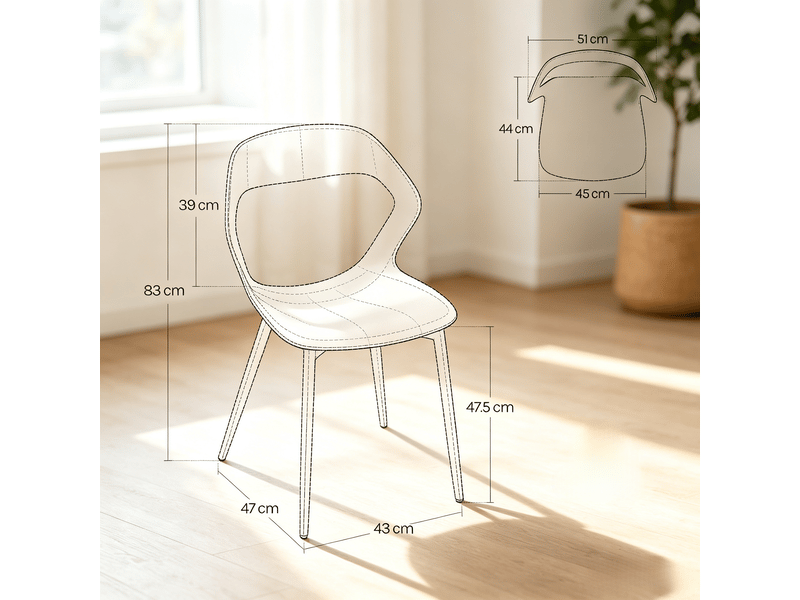  Chaises salle à manger lot de 4 dossier ergonomique  - piètement métal polypropylène blanc 51×44×83 cm  - Conforama D