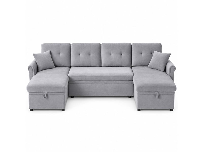  Canapé panoramique convertible en u 4 places 266x130x85 cm, couchage 240x124 cm, 2 coffres, assise profonde 109 cm, chenille gris  - Conforama A