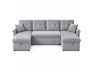 Canapé d'angle réversible convertible <strong></strong> <strong></strong> 4 places Tissu gris avec coffre de rangement