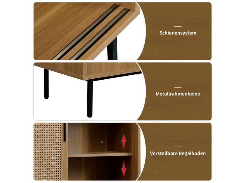  Buffet de cuisine 100x90x37 cm, meuble de rangement compact avec 2 portes coulissantes et étagères réglables, idéal salon et cuisine  - Conforama D