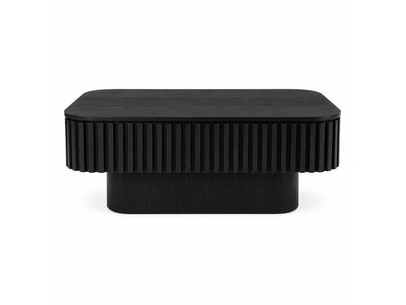  Table basse rectangulaire avec rangement caché, plateau amovible et finition nervurée noire en mdf 98 × 60 × 35 cm  - Conforama A