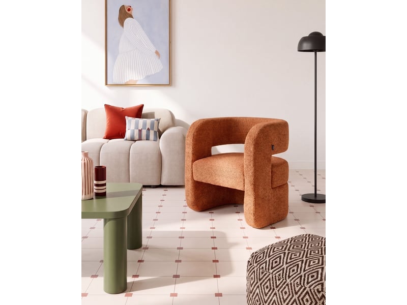 Fauteuil vidsel tissu chenille orange - Conforama B