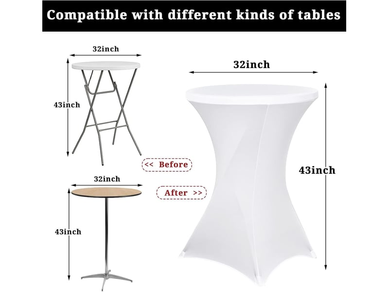  Ensemble de nappes cocktail élastiques à coins carrés, 80 x 110 cm, blanches, adaptées aux tables hautes ; nappe cocktail ronde, adaptée aux tables de b XLH-ZLS-009298ZLS - Conforama C