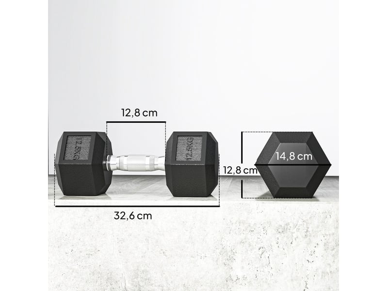  Lot de 2 haltères hexagonaux 12,5 kg noir métal, poignée moletée pour entraînement de force à domicile  - Conforama C