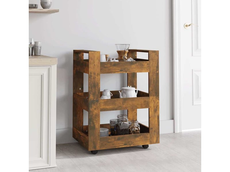  Desserte de cuisine, chariot de rangement chêne fumé 60x45x80 cm bois d'ingénierie shl33095  - Conforama B