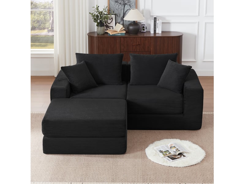 Canapé modulable 3 places 187x96x80 cm noir, socle antidérapant - Conforama B