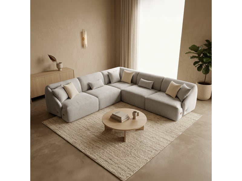  Canapé d'angle modulable en tissu gris clair  - Conforama D