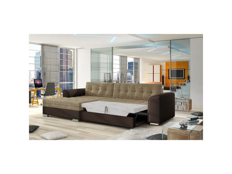  Canapé d'angle convertible conforto 4 places beige et chocolat – angle gauche  - Conforama D