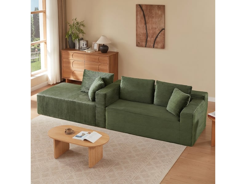  Canapé d'angle modulable 4 places vert avec méridienne surdimensionnée  - Conforama C