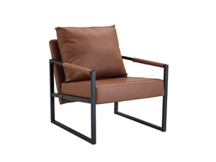 Fauteuil de lecture moderne 68.5x75.4x78cm - avec piétement en métal noir  – canapé individuel pour salon, chambre et bureau – cuir - marron