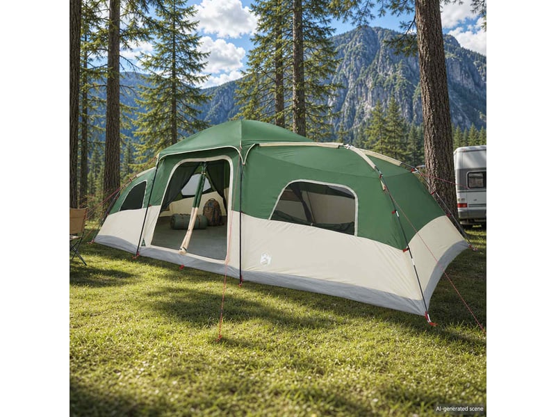  Tente de camping, tente familiale avec auvent imperméable 18 personne vert shl59906  - Conforama B