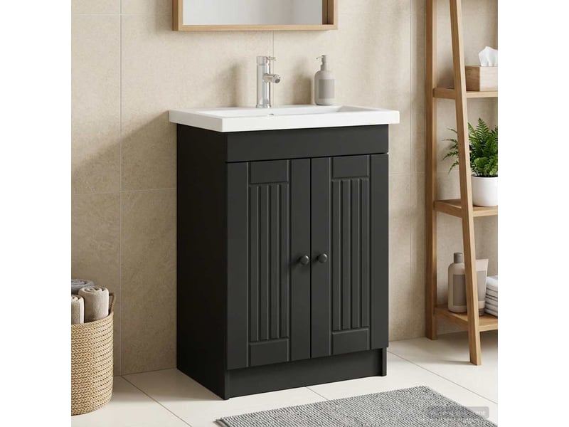  Armoire sous évier de salle de bain, meuble de rangement noir 78.5x37.5x81 cm shl3584  - Conforama B