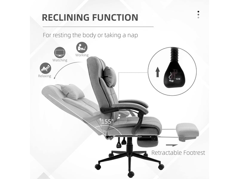  Chaise de bureau ergonomique,66x76x112-120 cm,avec repose-pieds,lin,gris clair  - Conforama D