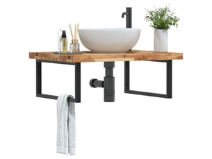 Étagère de vasque murale acier et bois massif d'acacia shl4079