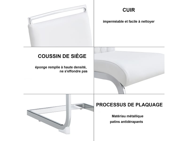 Lot de 6 chaises pour salle à manger en simili-cuir, chaise de bureau- blanc  - Conforama E