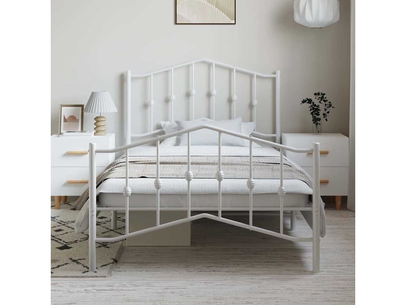  Lit simple- lit adulte -  cadre de lit métal sans matelas et pied de lit blanc 100x200 cm  - Conforama B