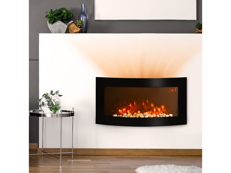  Cheminée électrique avec chauffage, fixation murale, effet flamme led, 7 couleurs de flamme, 10002000 w, minuterie, thermostat réglable,télécommande  - Conforama C