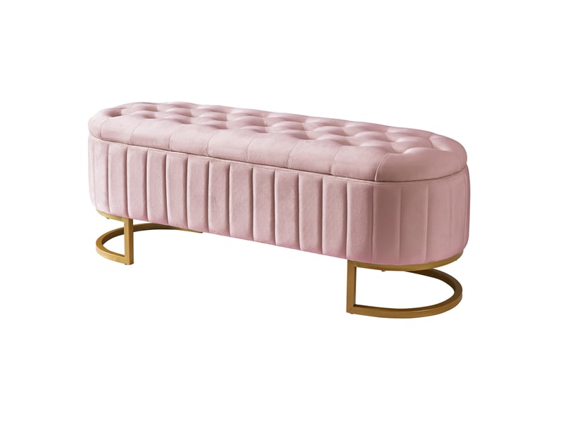  Banc de rangement 120 x 39,9 x 43 cm rose en velours, assise d'appoint avec coffre dissimulé  - Conforama D