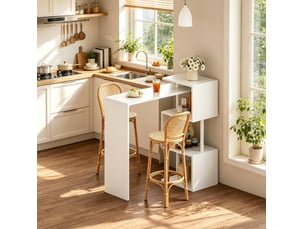 Table de bar 97,5x38 cm multifonction en mdf et métal blanche