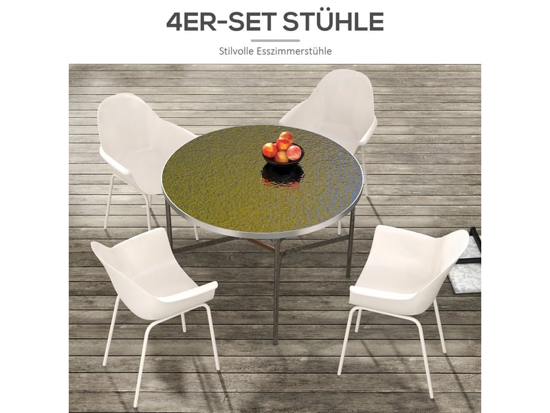  Chaise de jardin 60x60x80, lot de 4 chaises d'extérieur empilables, dossier et accoudoirs, structure métal gris  - Conforama E