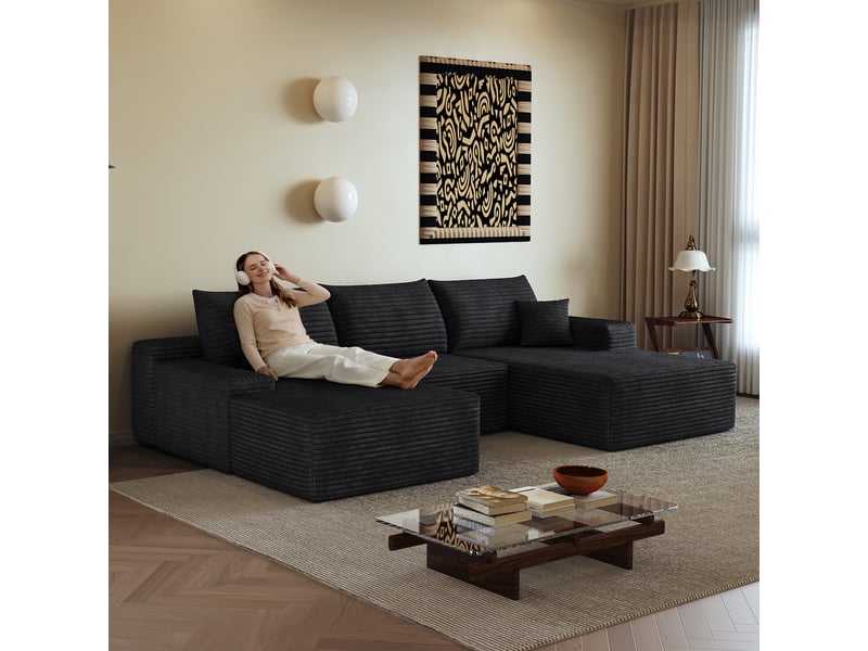  Canapé d'angle, canapé modulable, assise profonde, livré monté, design moderne, 270 cm, pour salon, chambre, noir, appartement  - Conforama R