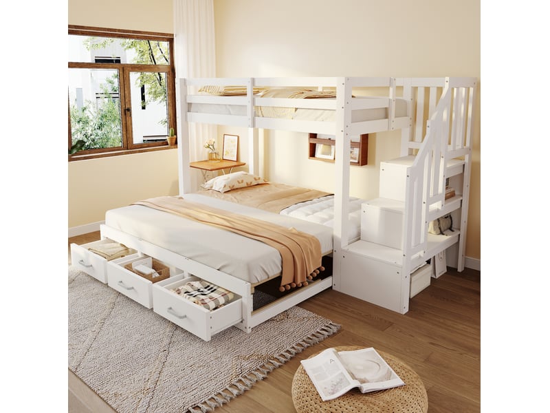 Lit superposé 90x200 cm avec lit gigogne 90180x190 cm et rangements en bois blanc desmiu ORFRLDB00526AAK - Conforama B