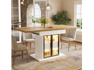 Table à manger extensible, 110x80x77,9 cm, avec espace de rangement, repas, plateau mdf, piètement métal, coloris blanc