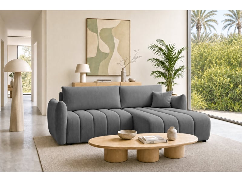 Moorea - canapé d'angle convertible petit velours côtelé 4 places gris foncé - Conforama B