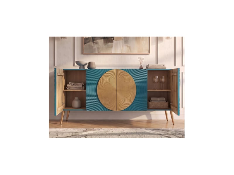  Buffet midori 177 cm – bois de manguier massif bleu et doré – 4 portes  - Conforama E