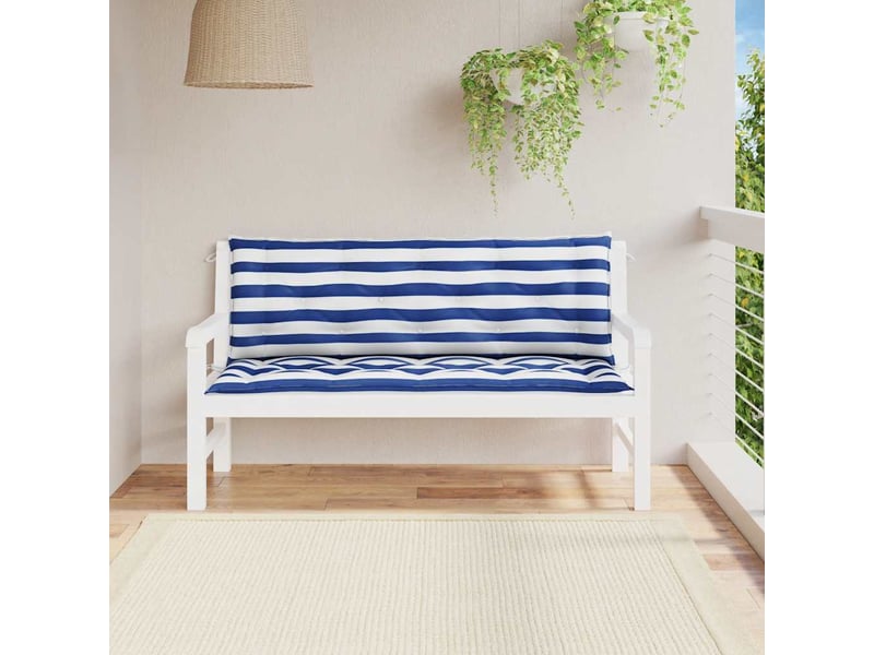  Lot de 2 coussins de banc de jardin, coussins d'assise rayures bleues et blanches cf58678  - Conforama C