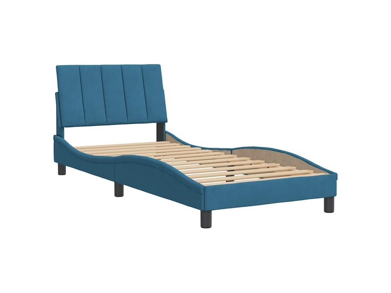 Lit simple- lit adulte - cadre de lit sans matelas hanko bleu 80x200 cm velours - Conforama B