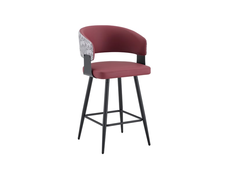 Chaise de salle à manger 46 x 47 x 95 cm - avec assise rembourrée et accoudoirs intégrés - similicuir et pieds en métal - rouge - Conforama B
