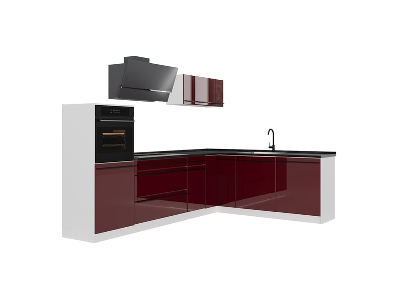  Vicco cuisine en angle, rouge brillantblanc, 287 x cm plan de travail anthracite  - Conforama A