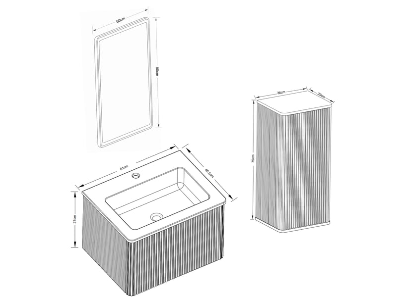  Meuble de salle de bains 60 cm avec miroir led, mdf, coloris chêne  - Conforama E