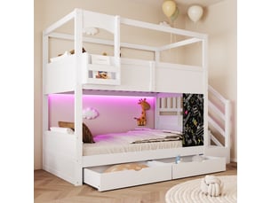 Lit superposé 2x90x200 cm <strong></strong>  <strong>253x95x180cm</strong> coloris blanc