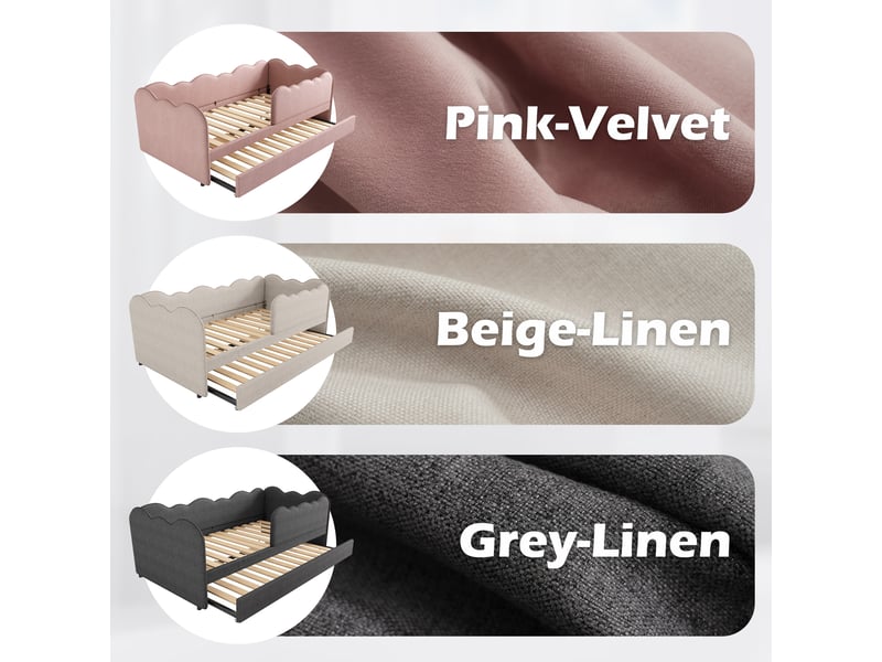 Lit gigogne 90x190 cm - lit enfant avec lit tiroir - design nuage - gain de place - velours - rose - Conforama E