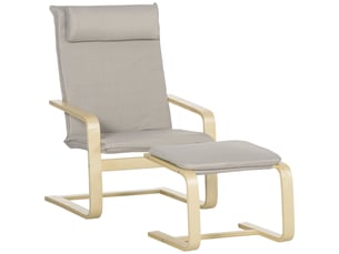 Fauteuil relax avec pouf et repose-pieds, en bois et tissu, avec appui-tête, 67 x 69 x 100 cm, gris