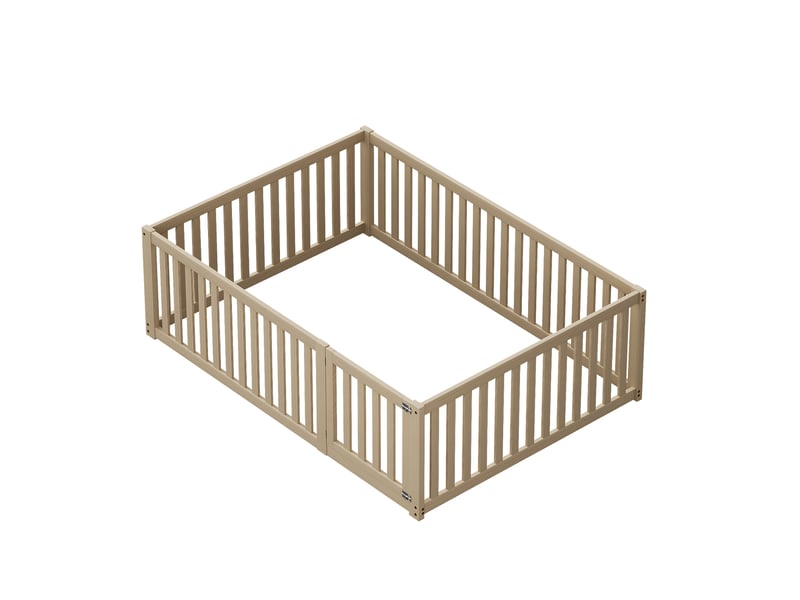 Lit évolutif enfant en bois avec barrières et porte, bois naturel, 140x200cm, cadre sécurisé et design moderne - Conforama E
