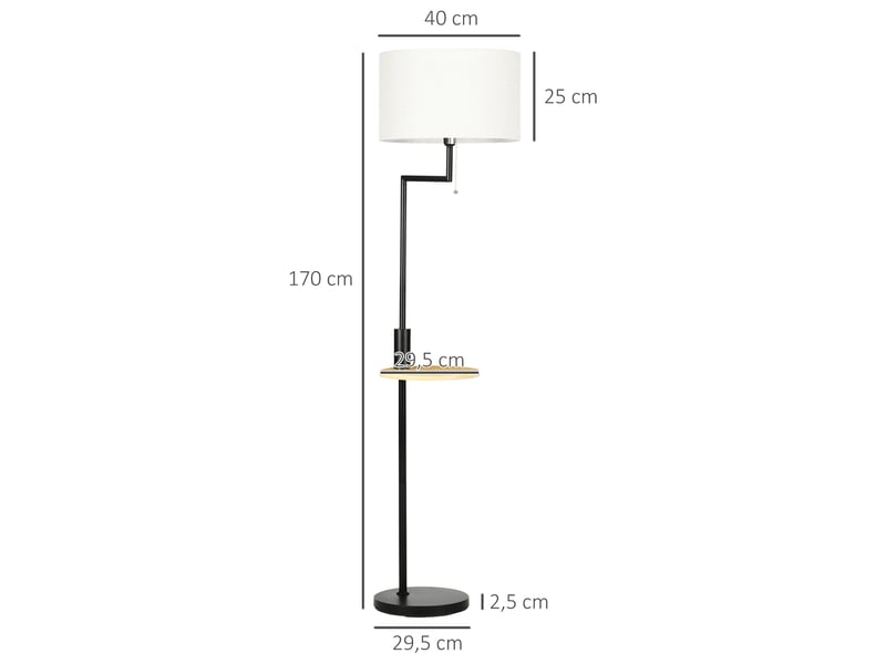  Lampadaire avec table d'appoint et abat-jour en lin, interrupteur à chaînette et port de chargement usb ø40x170 cm naturel  - Conforama E