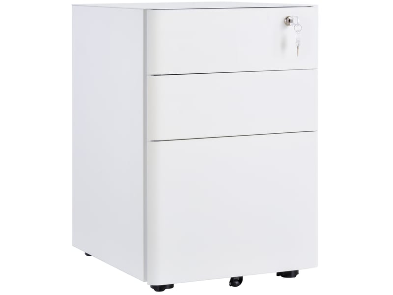  Caisson mobile 39x48x59 cm blanc en acier, 3 tiroirs verrouillables pour dossiers a4 et a5 au bureau  - Conforama A