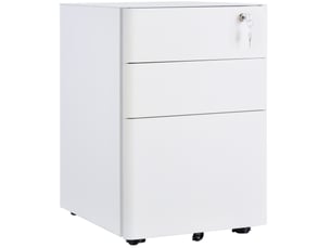 Caisson mobile 39x48x59 cm blanc en acier, 3 tiroirs verrouillables pour dossiers a4 et a5 au bureau