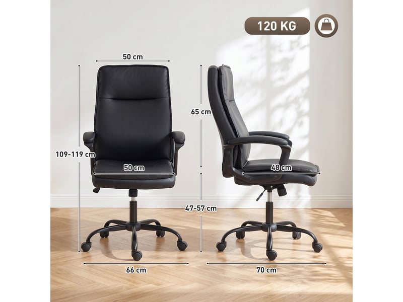  Fauteuil de bureau ergonomique, chaise bureau, pu, 70x66x119cm, noir  - Conforama E