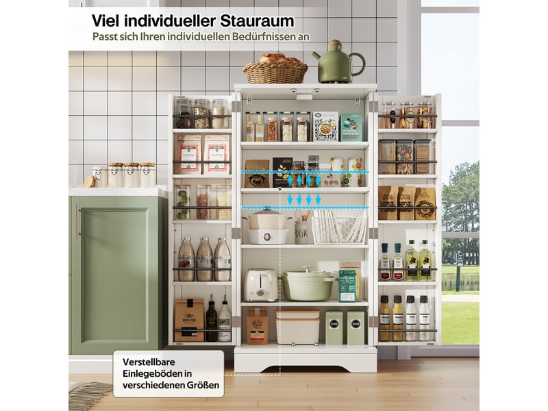  Meuble haut de cuisine blanc avec éclairage led 120 cm, 2 portes, rangements réglables  - Conforama E