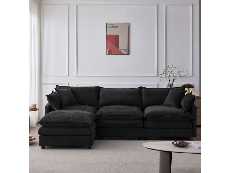  Canapé d’angle modulable 3 places 267 cm avec méridienne et pouf, tissu chenille, assise confortable, montage facile  - Conforama B