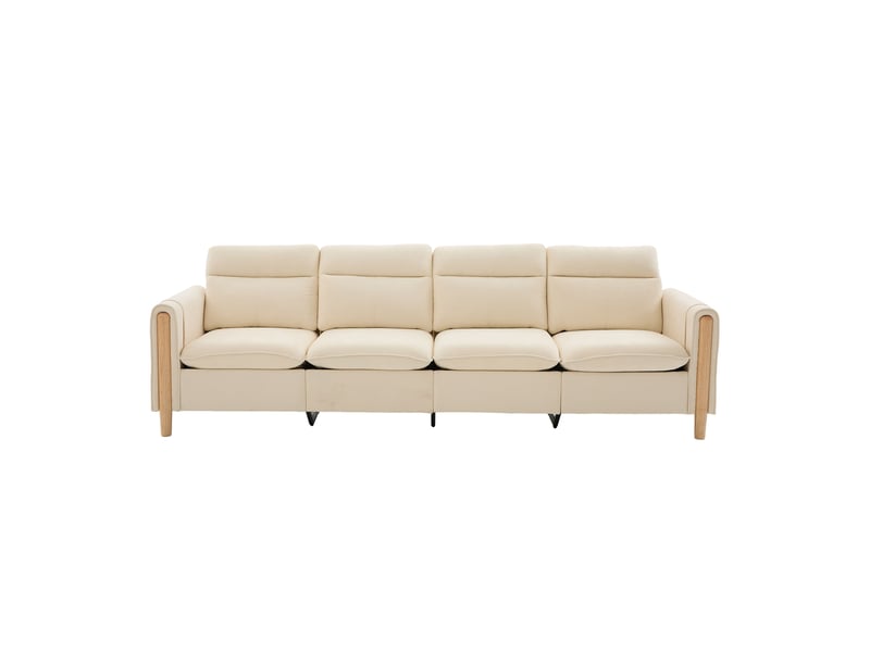  Canapé en u 4 places en chenille beige avec deux poufs et coffres de rangement intégrés  - Conforama A