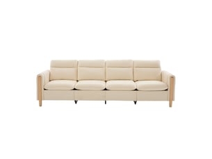 Canapé en u 4 places en chenille beige avec deux poufs et coffres de rangement intégrés