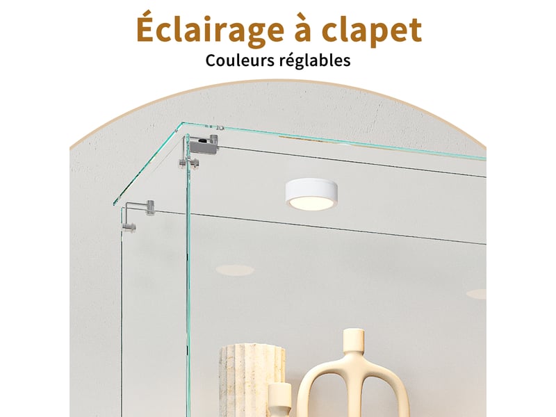  Vitrine de présentation 5 niveaux en verre blanc - armoire de vitrine verre avec éclairage à clapet et étagères pour collection  - Conforama D