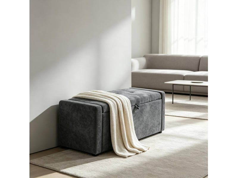  Banc de rangement tcqpz 122 x 48 x 44 cm coffre caché gris foncé tissu polyester  - Conforama C