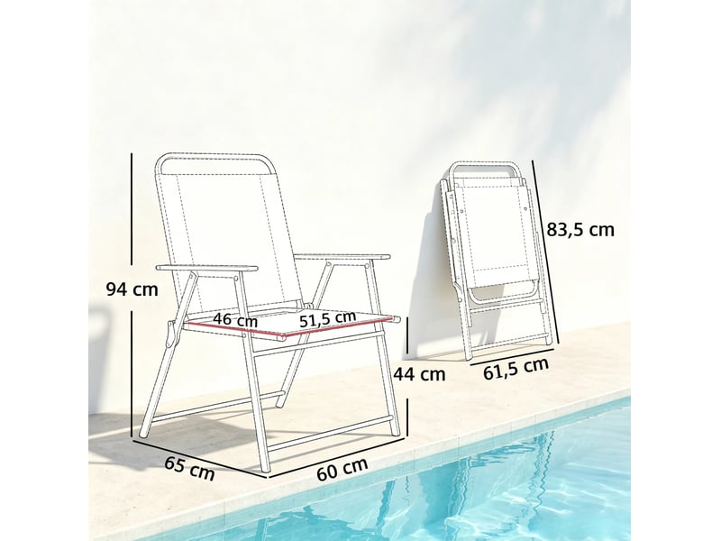  Lot de 4 chaises de jardin pliantes noires avec dossier haut, accoudoirs et structure en acier  - Conforama D